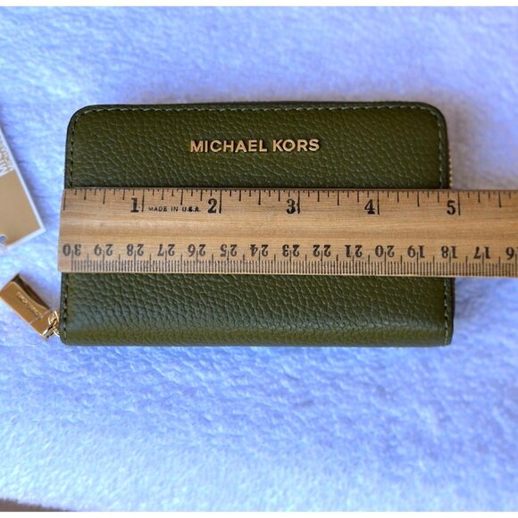 Michael Kors Smokey Olive Small Pebbled Leather Wallet Card Case 32F9GJ6D0L - Picture 10 of 12